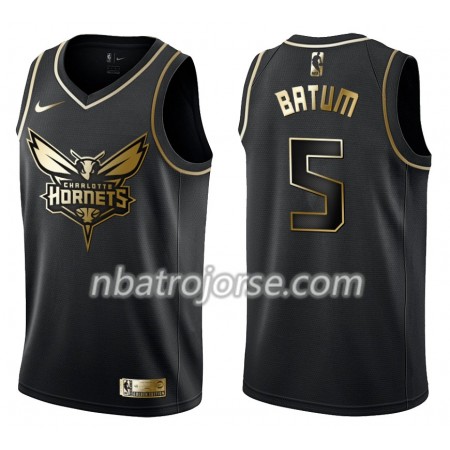 Män Charlotte Hornets Tröja Nicolas Batum 5 Nike Svart Guld Edition Swingman